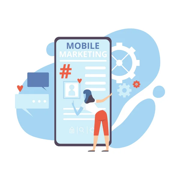 Mobiele marketing, Internet reclame, promotie en personaliseren, online winkelen, Business Software platte vector illustratie — Stockvector