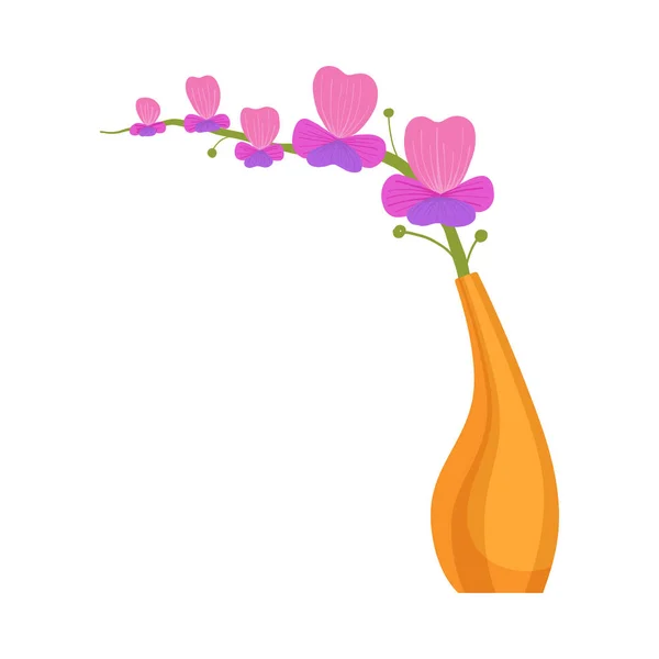 Красивый цветок орхидеи в вазе, цветущие цветы для украшения интерьера векторная иллюстрация — стоковый вектор
