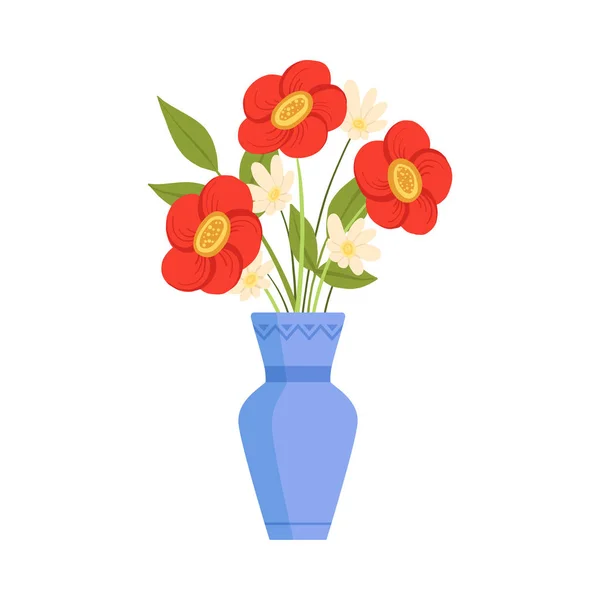 Schöne Blumen in Keramikvase, Blumenstrauß für die Innendekoration Vektor Illustration — Stockvektor