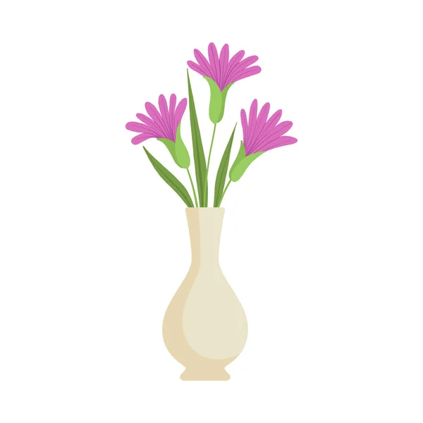 Flores roxas bonitas em vaso, Buquê de flores florescentes para decoração de interiores Vector Ilustração — Vetor de Stock