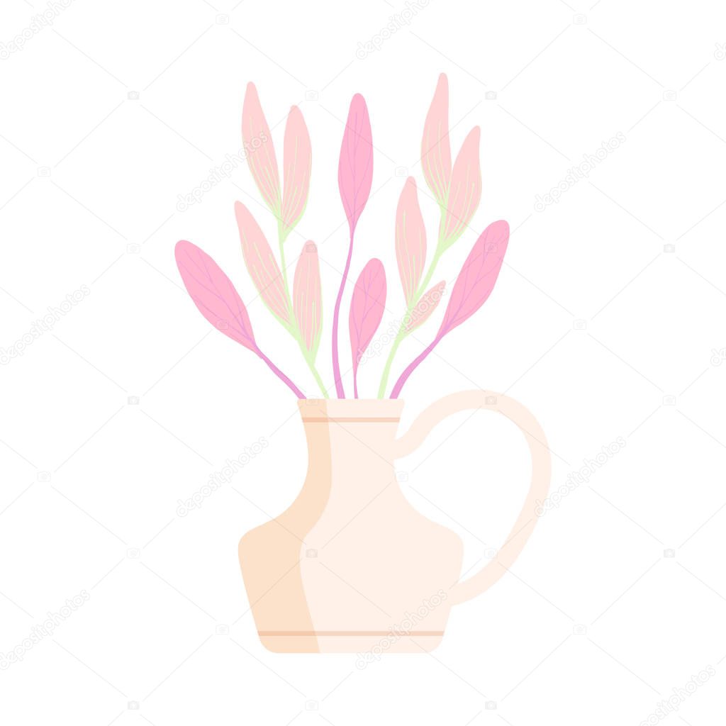 Beautiful Flowers in Vase, Bouquet of Blooming Flowers for Interior Decoration Vector Illustration