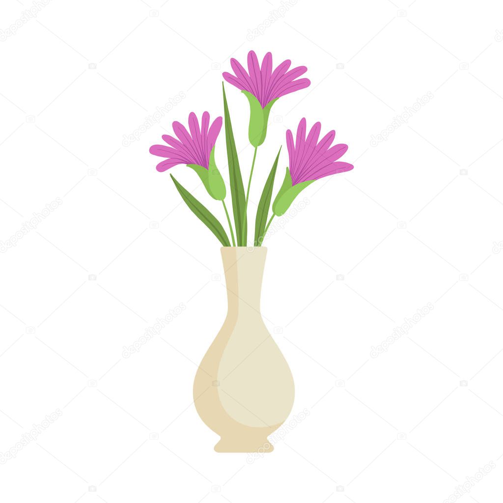 Beautiful Purple Flowers in Vase, Bouquet of Blooming Flowers for Interior Decoration Vector Illustration