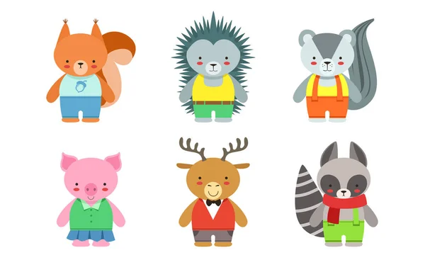 Schattige baby dieren set, Badger, Vos, egel, Knorretje, herten, wasbeer vector illustratie — Stockvector