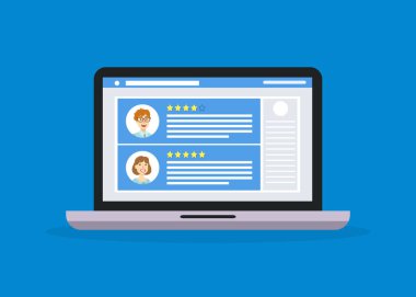 Geribildirim Müşteri İnceleme Sayfası Laptop, Derecelendirme ve Müşteri İnceleme Geribildirim Kavramı Vektör İllüstrasyon