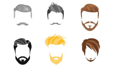 Farklı Erkek Saç Modelleri, Sakal ve Bıyıklar, Saç Kesimi Çeşitleri, Hipster Man Tarzı Vektör İllüstrasyon