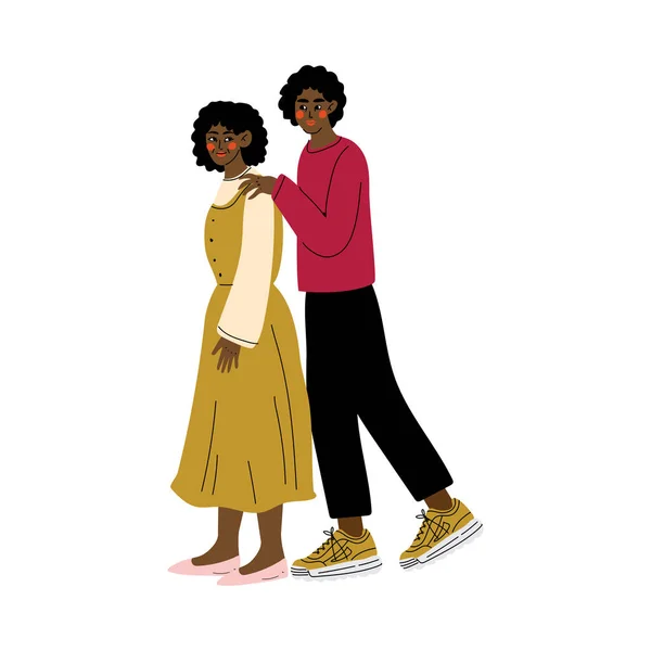Mãe com Filho Adulto, Jovem Abraçando Sua Mãe, Feliz Conceito de Família Afro-Americana Ilustração Vetor — Vetor de Stock