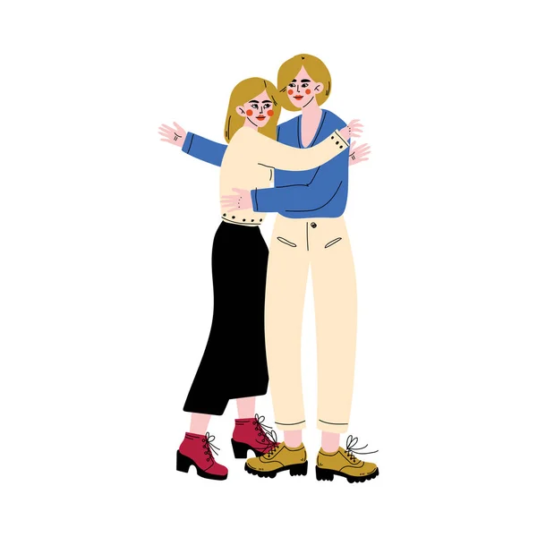 Mère avec fils adulte, Belle femme étreignant jeune homme, Happy Family Concept Illustration vectorielle — Image vectorielle