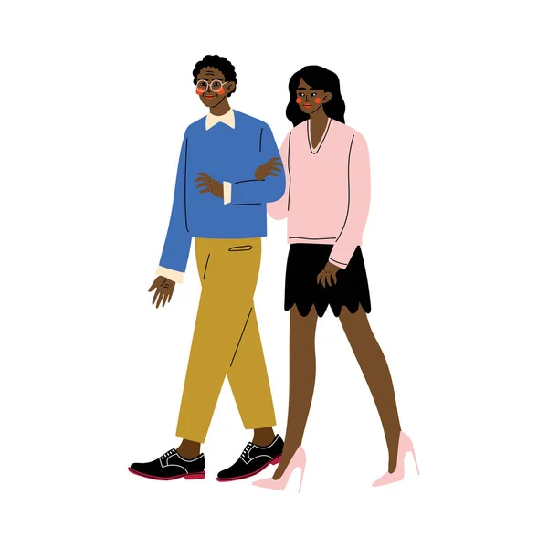 Отец и его взрослая дочь, девушка, гуляющая со своим отцом, счастливая афроамериканская семейная концепция векторной иллюстрации — стоковый вектор