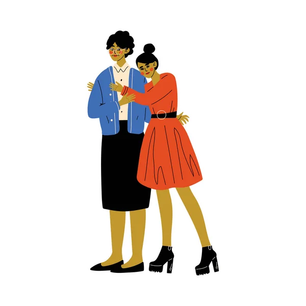 Mère avec fille adulte, Fille étreignant sa mère, Happy Family Concept Illustration vectorielle — Image vectorielle