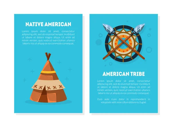 Modelli di carte native americane con simboli etnici e spazio per l'illustrazione vettoriale del testo — Vettoriale Stock