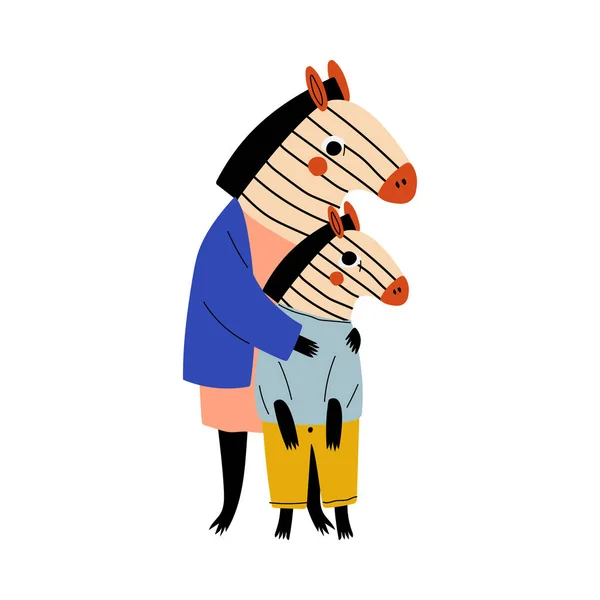 Mother Zebra and her Kid, Loving Parent Animal and Adorable Child Humanized Characters Vector Illustration — Stock Vector