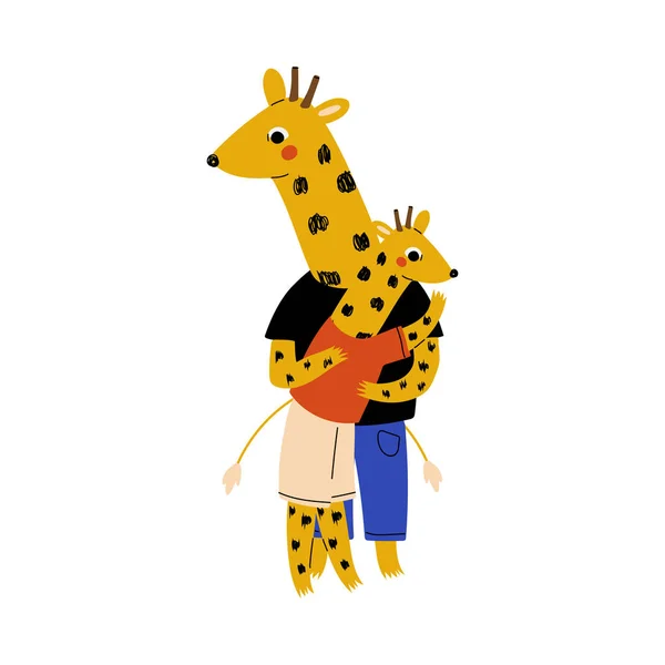 Padre jirafa y su niño, padre amoroso Animal e hijo adorable Personajes humanizados Vector Illustration — Archivo Imágenes Vectoriales