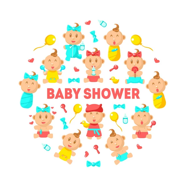 Plantilla del estandarte de la ducha del bebé, ilustración vectorial linda de la tarjeta de invitación de la llegada — Vector de stock