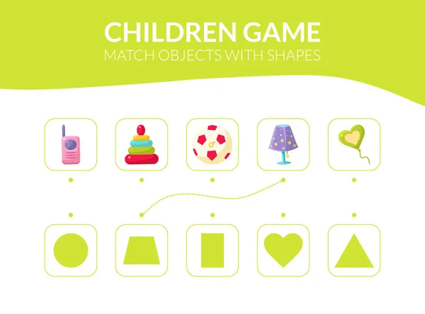 Match-Objekte mit Formen Lernspiel für Kinder Vektor Illustration — Stockvektor
