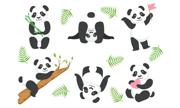 Conjunto de personagens de pandas bonitos, animais adoráveis em diferentes situações, ilustração adorável do vetor da mascote do símbolo chinês — Vetor de Stock