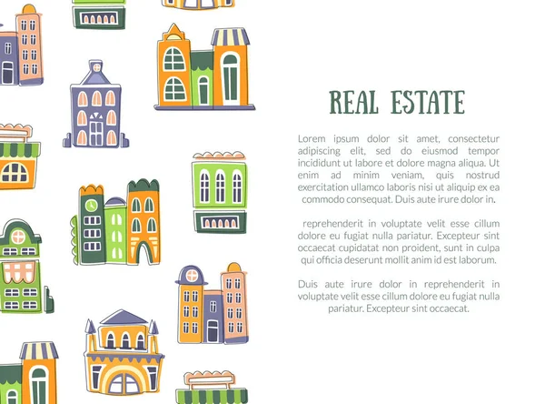 Real Estate Banner Template with Cute Houses and Space for Text Vector Illustration — Stock Vector