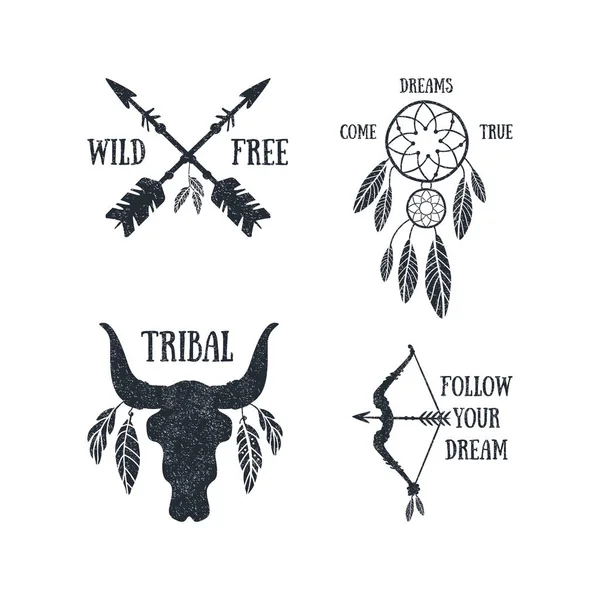 Boho Style Collection, Wild Free, Come Dreams True, Siga seus modelos de sonho pode ser usado para banner, Folheto, Placard, Card Black and White Vector Illustration — Vetor de Stock