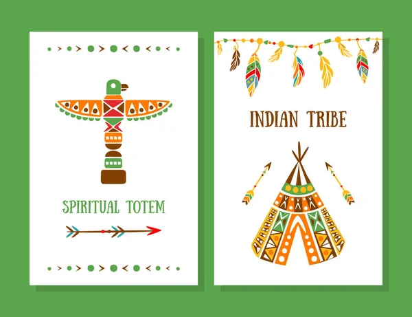 Totem spirituale, Collezione di carte della tribù indiana, Modello in stile Boho può essere utilizzato per banner, volantino, illustrazione vettoriale Placard — Vettoriale Stock