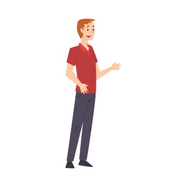 Birisi Vektör İllüstrasyon ile Talking Casual Clothes Neşeli Genç Adam Karakter