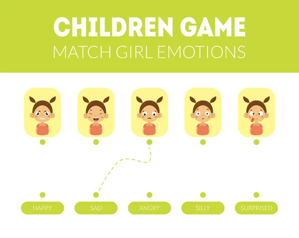 Match meisje emoties educatieve spel voor kleuters sjabloon vector illustratie — Stockvector