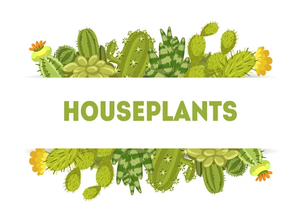 Hlavičková šablona pro domácnosti s roztomilým Kaktusovým a sukulentní rostlinou ilustrace — Stockový vektor