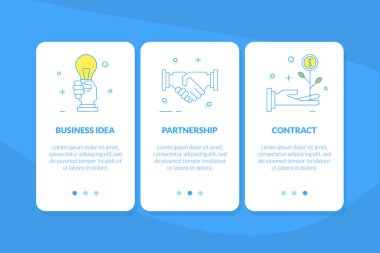 İş Fikri, Ortaklık, Sözleşme Mobil Uygulama Sayfası Dahili Ekran Seti, Web Sitesi veya Web Sayfası Vektör İllüstrasyon