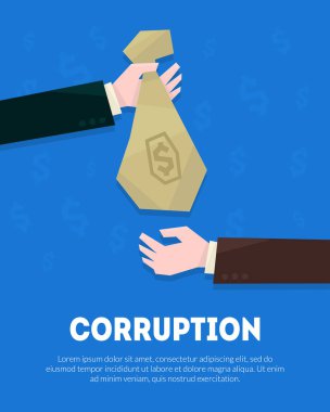 Yolsuzluk Banner Şablon, İşadamı El Başka Bir El Vektör İllüstrasyon Para Çanta veren