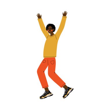 Mutlu Genç Afro-Amerikan Man Zafer Kutluyor, Başarılı İnsanlar Kavramı Vektör İllüstrasyon