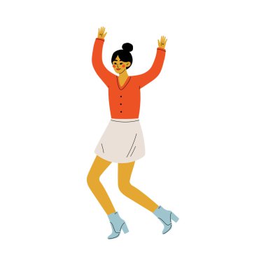 Mutlu Brinette Kız Zafer Kutluyor, Başarılı İnsanlar Kavramı Vektör İllüstrasyon