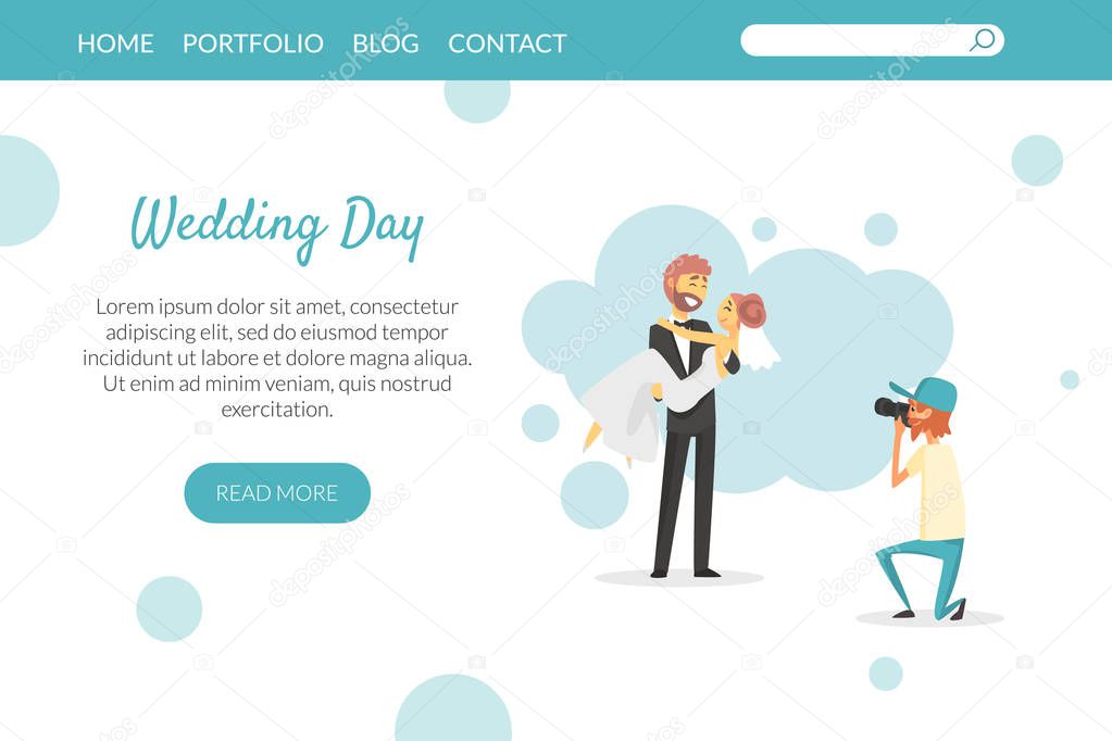 Wedding Day Landing Page, Website or Mobile App Template, Wedding Party Planning Service Vector Illustration
