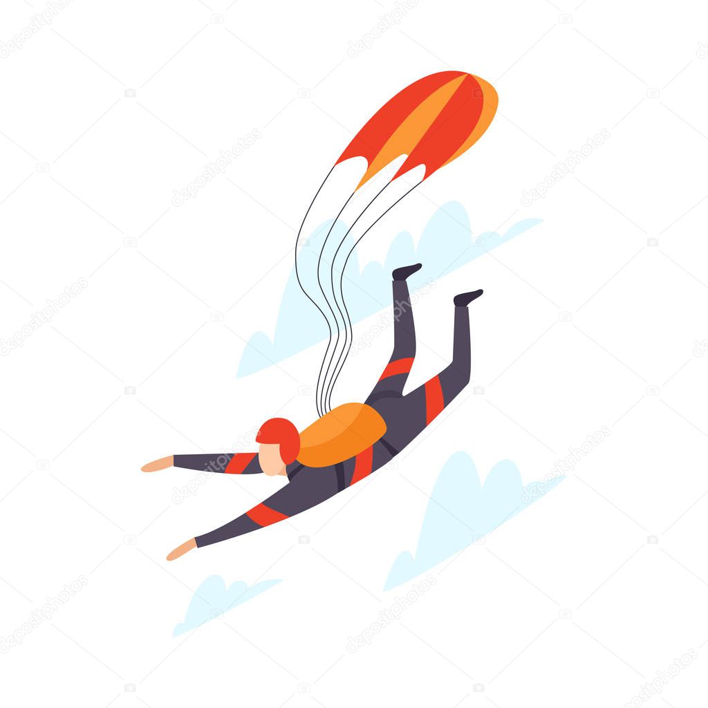 Parachutist skydiving vector illustration isolated on white background.