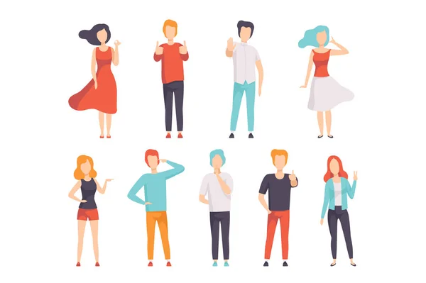 People showing different gestures set, , faceless men and women characters gesturing vector Illustration on a white background Royalty Free Stock Vectors