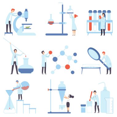 Laboratuvar cihazlarının görüntüleri kümesi. Vektör çizimi.