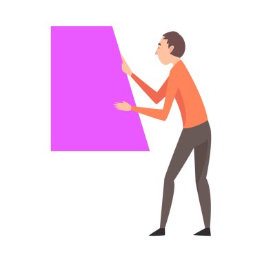 Genç Adam Tutma ve Organize Soyut Geometrik Şekil Vektör İllüstrasyon