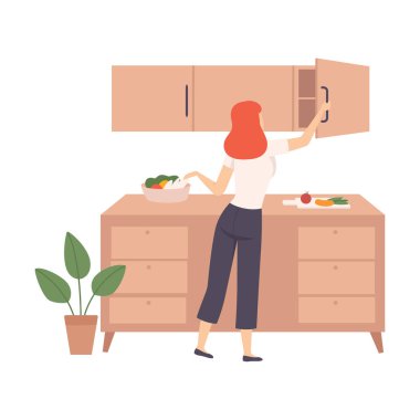 Mutfakta üst çekmece açık. Vektör illüstrasyonu.