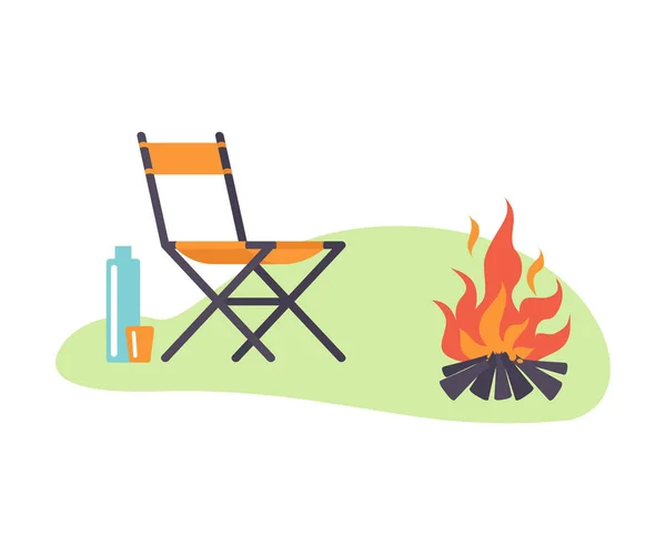 Chair next to a bonfire in a clearing. Vector illustration. — Stock Vector