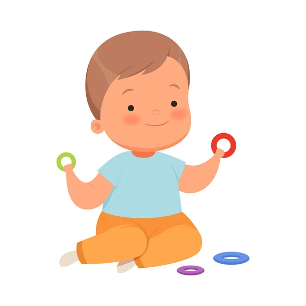 Jongen speelt ringlets. Vector illustratie op een witte achtergrond. — Stockvector