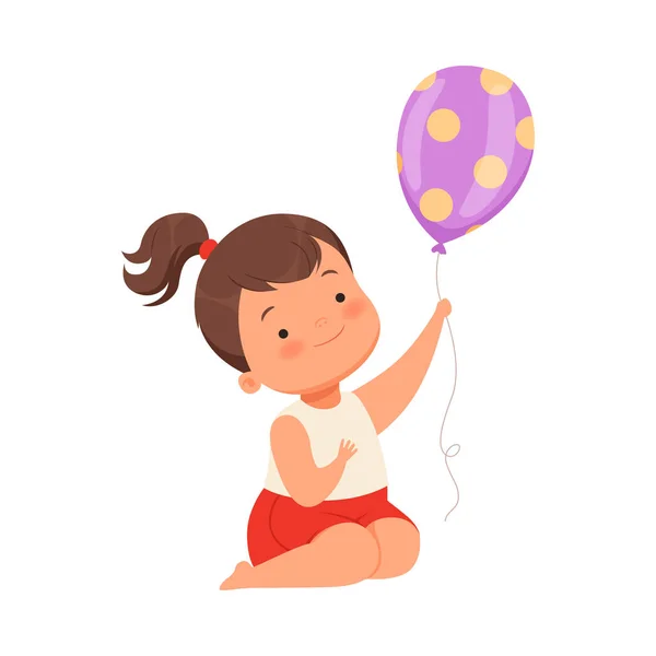Hon håller i en ballong. Vektor illustration på en vit bakgrund. — Stock vektor