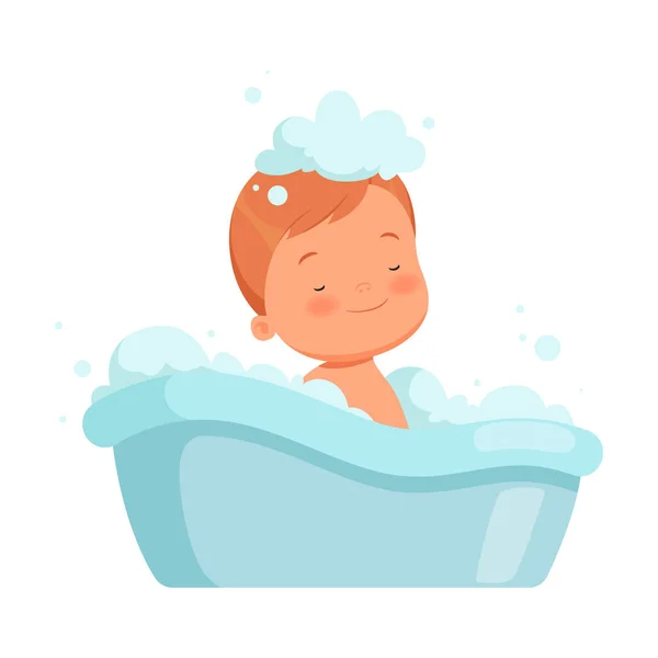 De jongen baadt in bad. Vector illustratie op een witte achtergrond. — Stockvector