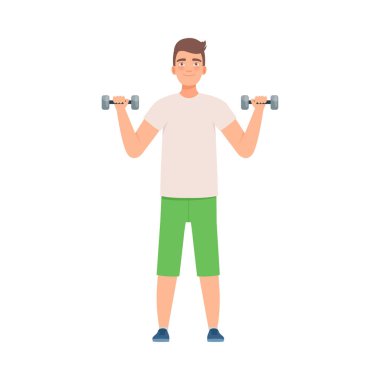 Adam dambıllarla meşgul. Vektör illüstrasyonu.