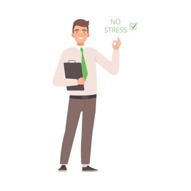 Man in a shirt and trousers with a folder. Vector illustration.