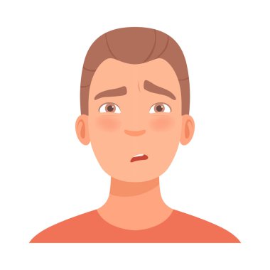 Genç adam şüpheleniyor. Çizgi film tarzında vektör illüstrasyonu.