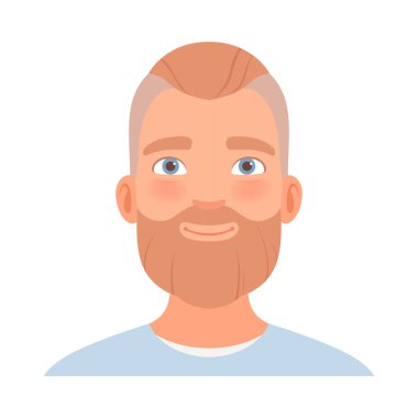 Sakallı bir adamın yüzünde dostça bir gülümseme. Vektör illüstrasyonu.