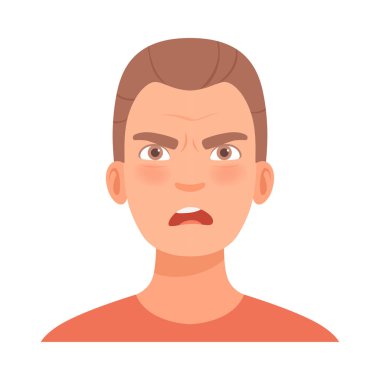 Genç adam kızgın. Çizgi film tarzında vektör illüstrasyonu.