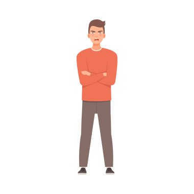 Young guy crossed his arms over his chest. Vector illustration in cartoon style. vector Young guy crossed his arms over his chest. Vector illustration in cartoon style. vector