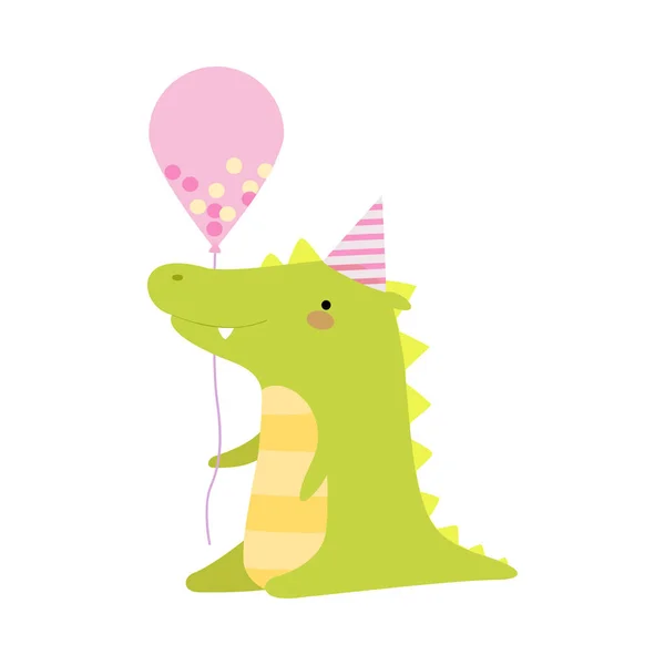 Crocodile with a balloon. Vector illustration on a white background. — Stok Vektör