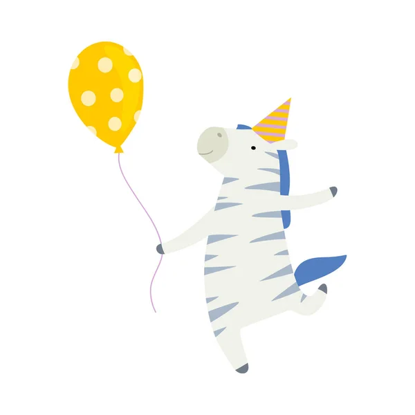 Dessin animé zèbre avec un ballon. Illustration vectorielle sur fond blanc . — Image vectorielle
