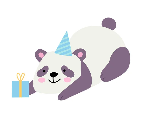 Roztomilá panda s dárkem. Vektorová ilustrace na bílém pozadí. — Stockový vektor