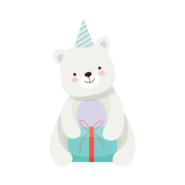 Oso polar con un regalo. Ilustración vectorial sobre fondo blanco . — Archivo Imágenes Vectoriales