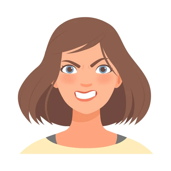 Strong anger on the face of a cute girl. Vector illustration. — Stock Vector